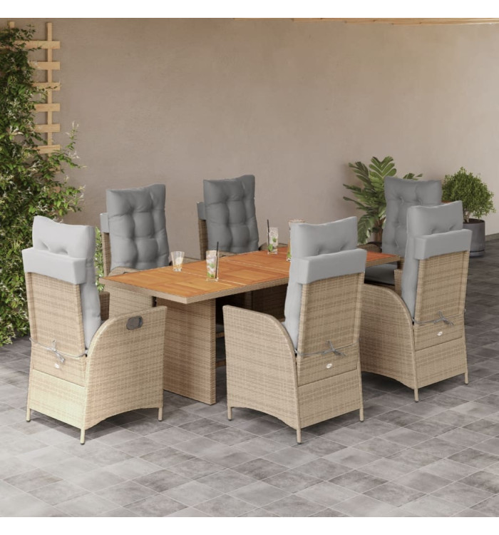 Ensemble à manger de jardin coussins 7 pcs mélange beige rotin | Mobilier & Déco