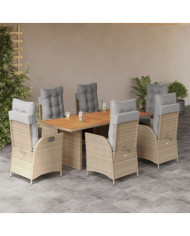 Ensemble à manger de jardin coussins 7 pcs mélange beige rotin | Mobilier & Déco
