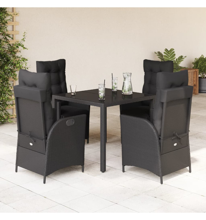 Ensemble à manger de jardin coussins 5pcs Noir Résine tressée | Mobilier & Déco