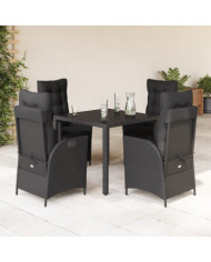 Ensemble à manger de jardin coussins 5pcs Noir Résine tressée | Mobilier & Déco