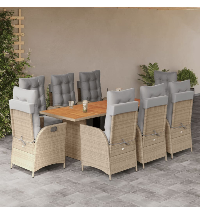 Ensemble à manger de jardin et coussins 9 pcs mélange beige | Mobilier & Déco