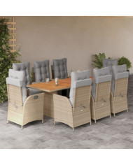 Ensemble à manger de jardin et coussins 9 pcs mélange beige | Mobilier & Déco