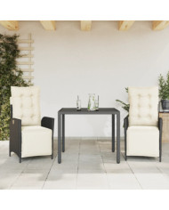 Ensemble à manger de jardin avec coussins 3 pcs Noir | Mobilier & Déco