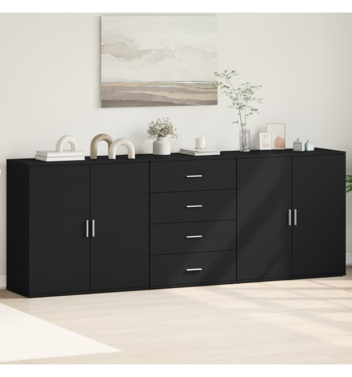 Buffets 3 pcs noir bois d'ingénierie | Mobilier & Déco
