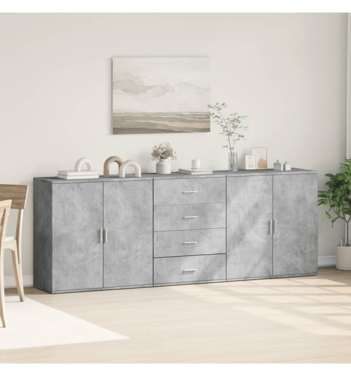 Buffets 3 pcs gris béton bois d'ingénierie | Mobilier & Déco
