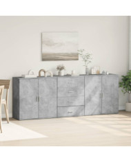 Buffets 3 pcs gris béton bois d'ingénierie | Mobilier & Déco