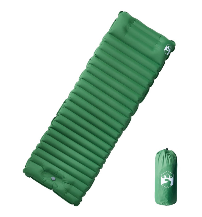 Matelas de camping autogonflant avec oreiller 1 personne vert | Mobilier & Déco