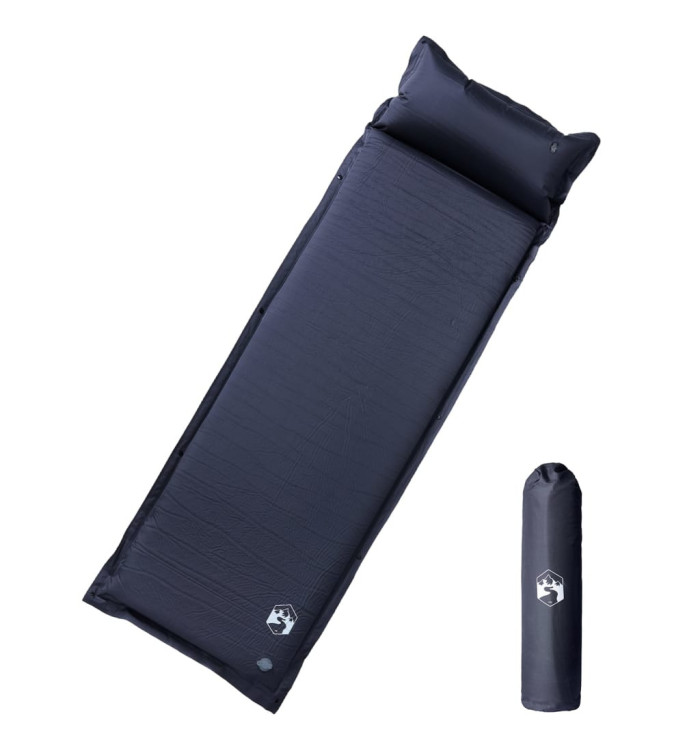 Matelas de camping autogonflant avec oreiller 1 personne gris | Mobilier & Déco