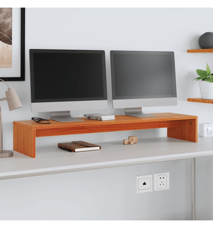Support de moniteur marron miel 100x27x15 cm bois de pin solide | Mobilier & Déco