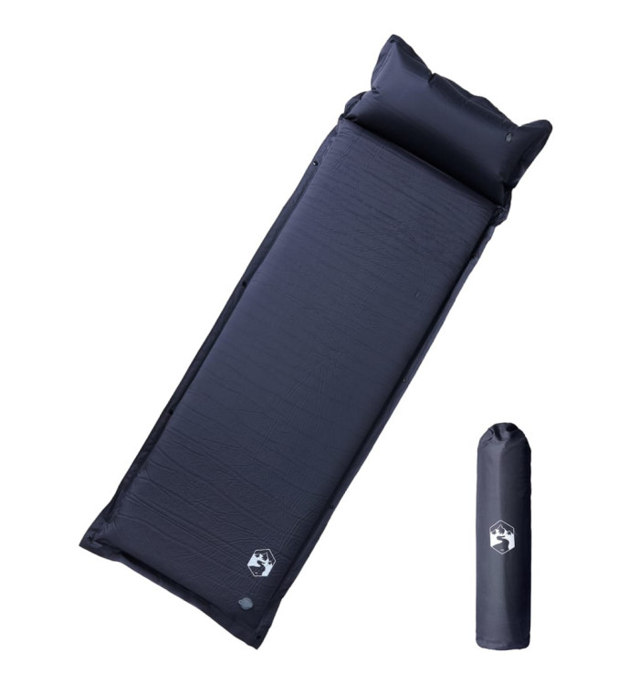 Matelas de camping autogonflant avec oreiller 1 personne gris | Mobilier & Déco