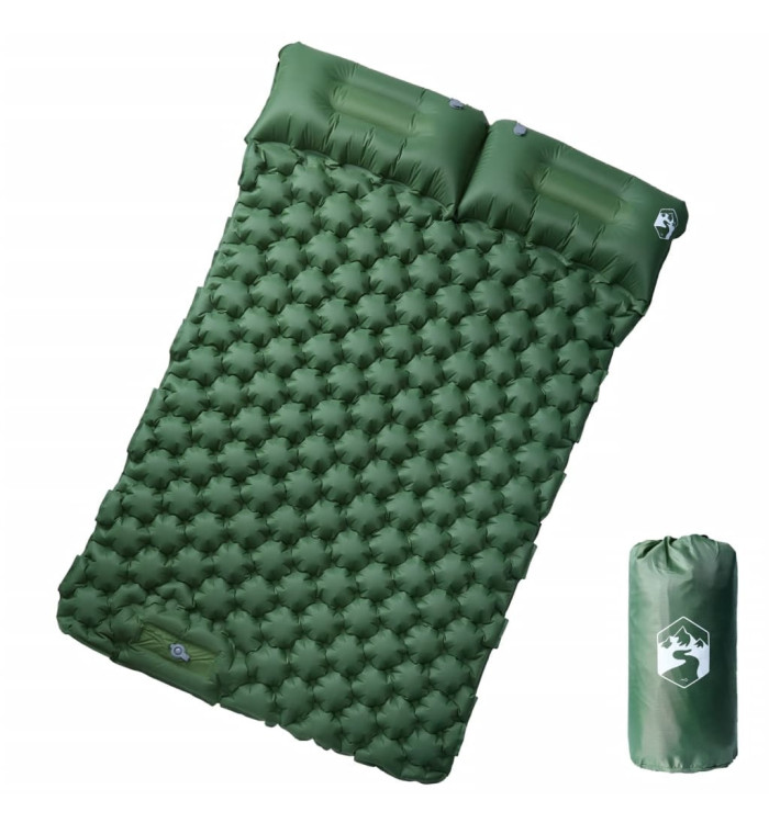 Matelas de camping autogonflant avec oreillers 2 personnes vert | Mobilier & Déco