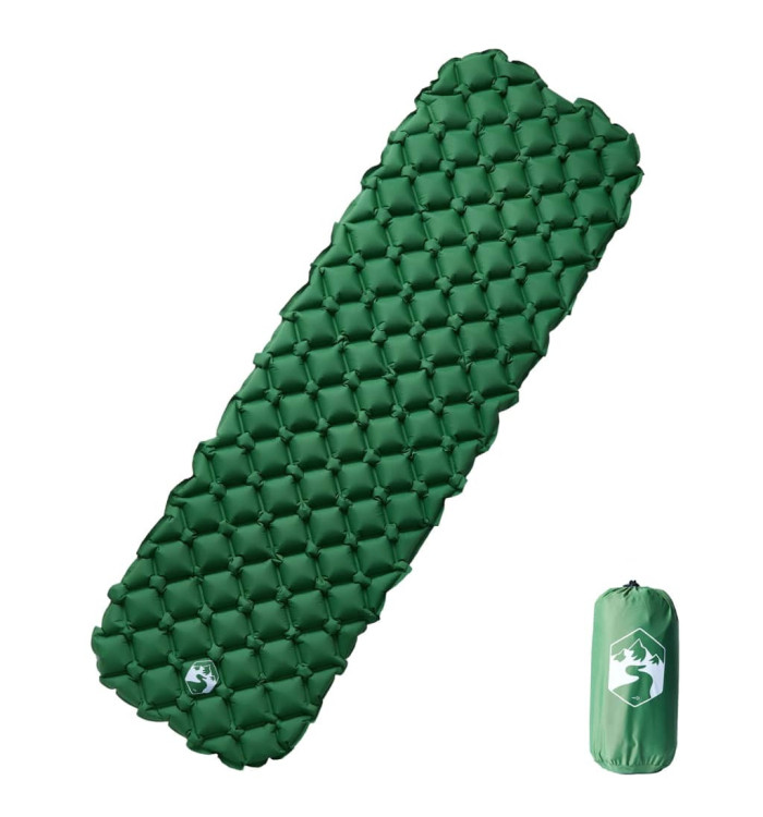 Matelas de camping gonflable 1 personne vert 190x58x6 cm | Mobilier & Déco