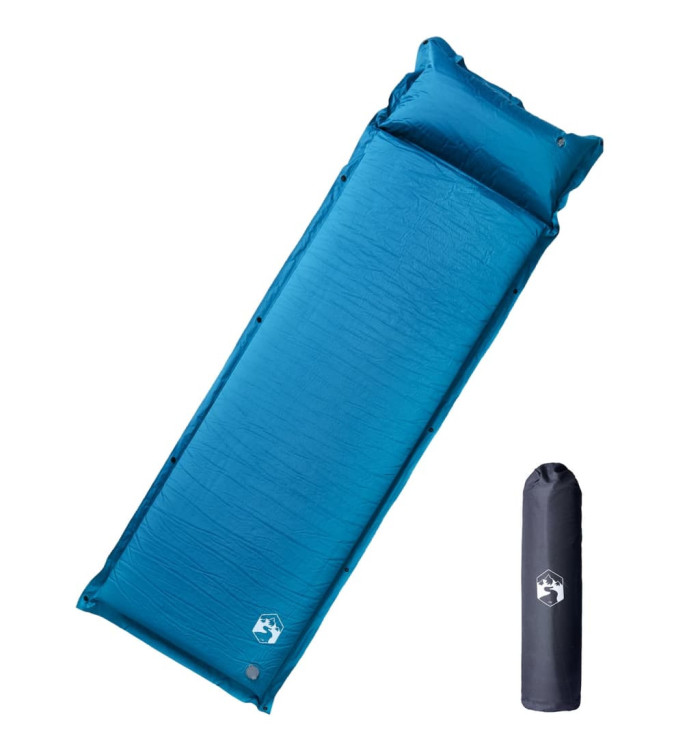Matelas de camping autogonflant oreiller 1 personne turquoise | Mobilier & Déco