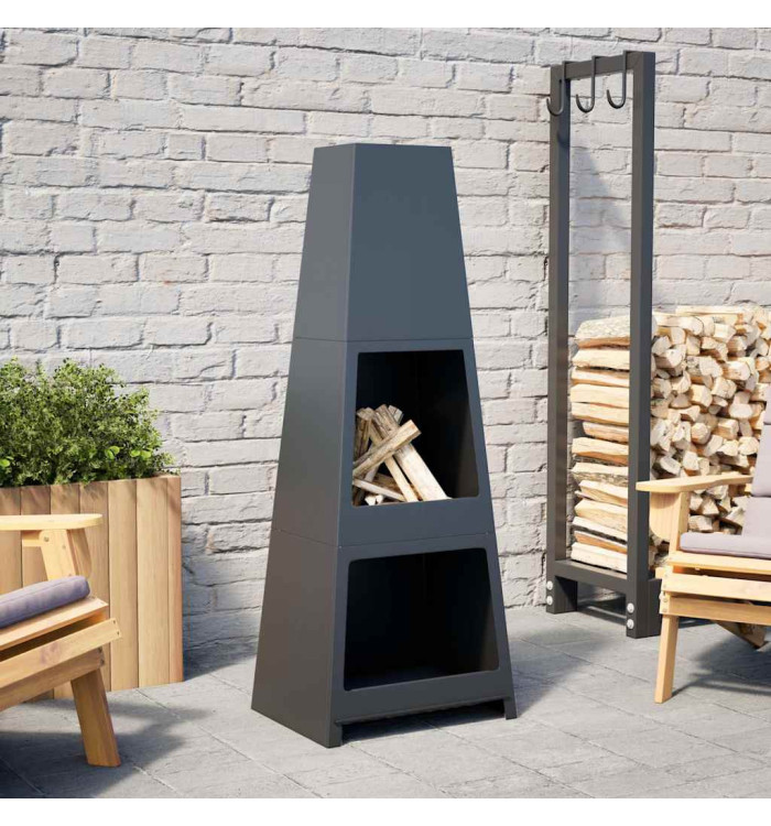 Foyer extérieur avec design de tour de stockage de bûches acier | Mobilier & Déco