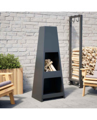 Foyer extérieur avec design de tour de stockage de bûches acier | Mobilier & Déco