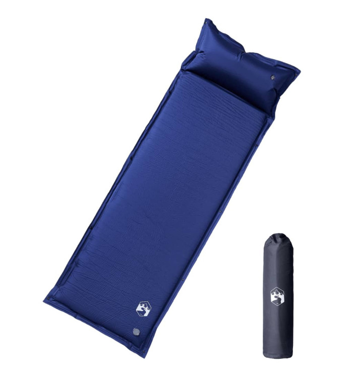 Matelas de camping autogonflant oreiller 1 personne bleu marine | Mobilier & Déco