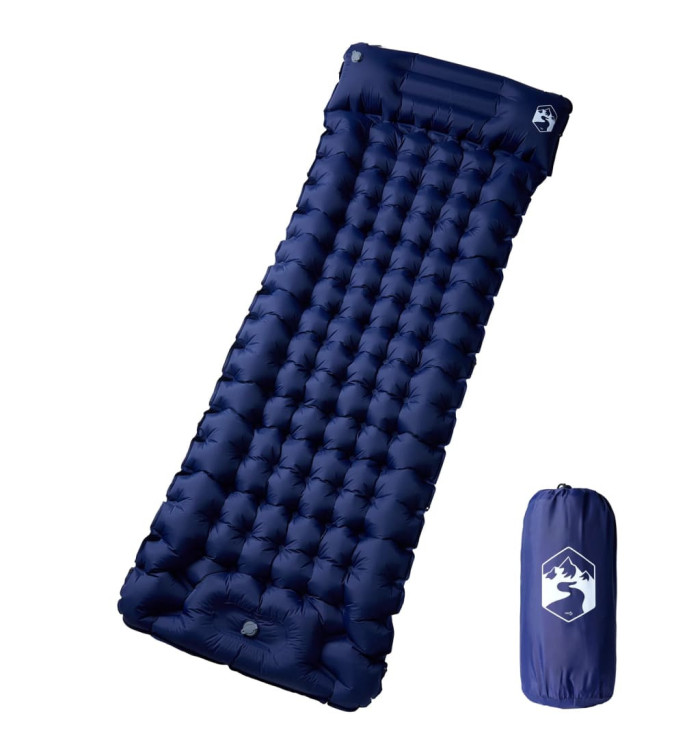 Matelas de camping autogonflant oreiller 1 personne bleu marine | Mobilier & Déco