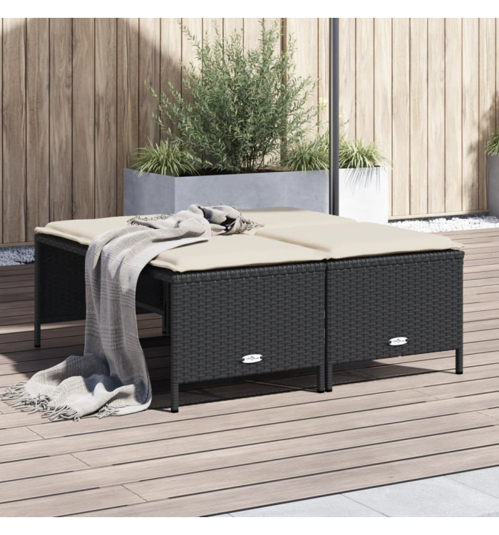 Tabourets de jardin avec coussins lot de 4 noir résine tressée | Mobilier & Déco