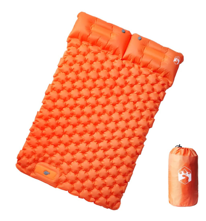 Matelas de camping autogonflant et oreillers 2 personnes orange | Mobilier & Déco