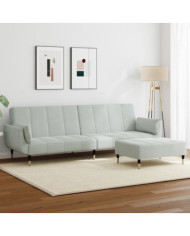 Canapé-lit à 2 places avec repose-pied gris clair velours | Mobilier & Déco