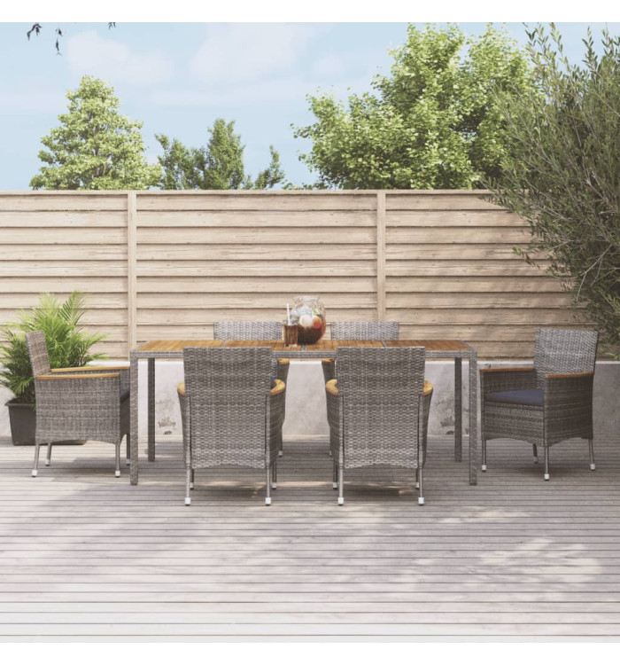 Ensemble à manger jardin et coussins 7 pcs gris rotin | Mobilier & Déco