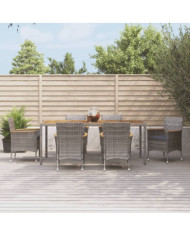 Ensemble à manger jardin et coussins 7 pcs gris rotin | Mobilier & Déco