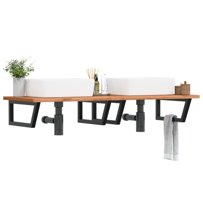 Étagère de vasque murale acier et bois massif de hêtre | Mobilier & Déco