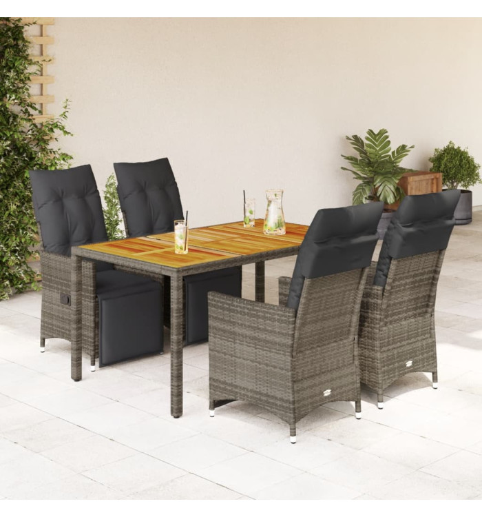 Ensemble de bistro de jardin 5 pcs coussins gris poly rotin | Mobilier & Déco