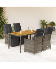 Ensemble de bistro de jardin 5 pcs coussins gris poly rotin | Mobilier & Déco