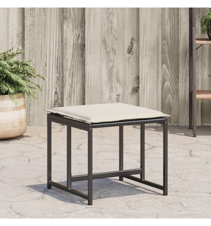 Tabourets de jardin avec coussins lot de 4 noir résine tressée | Mobilier & Déco