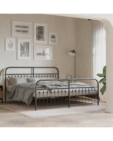 Cadre de lit métal sans matelas avec pied de lit noir 183x203cm | Mobilier & Déco