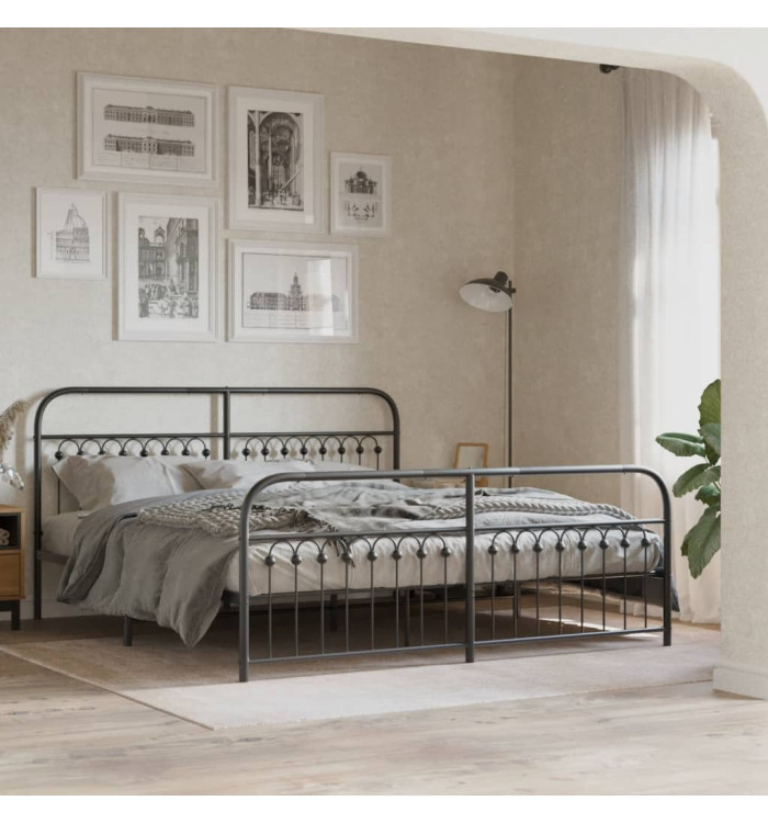 Cadre de lit métal sans matelas avec pied de lit noir 183x203cm | Mobilier & Déco