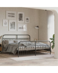 Cadre de lit métal sans matelas avec pied de lit noir 183x203cm | Mobilier & Déco