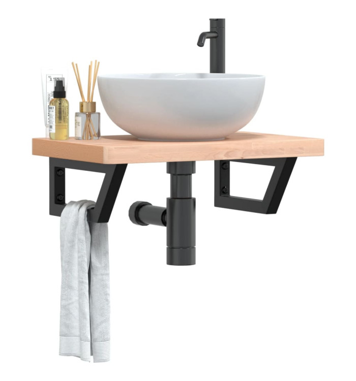 Étagère de vasque murale acier et bois massif de hêtre | Mobilier & Déco