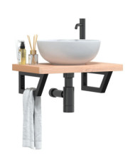 Étagère de vasque murale acier et bois massif de hêtre | Mobilier & Déco
