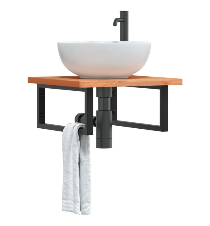 Étagère de vasque murale acier et bois massif de hêtre | Mobilier & Déco