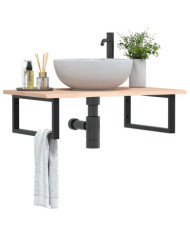 Étagère de vasque murale acier et bois de chêne massif | Mobilier & Déco