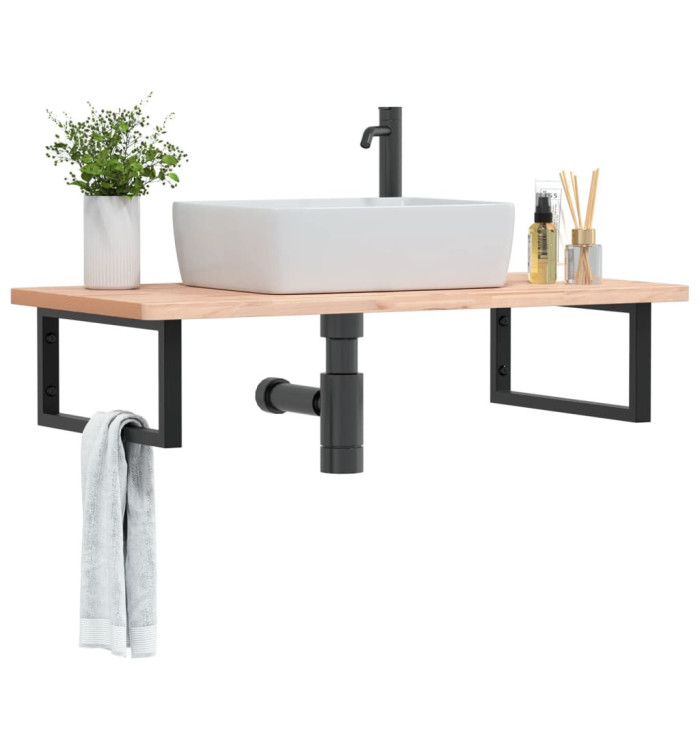 Étagère de vasque murale acier et bois massif de hêtre | Mobilier & Déco