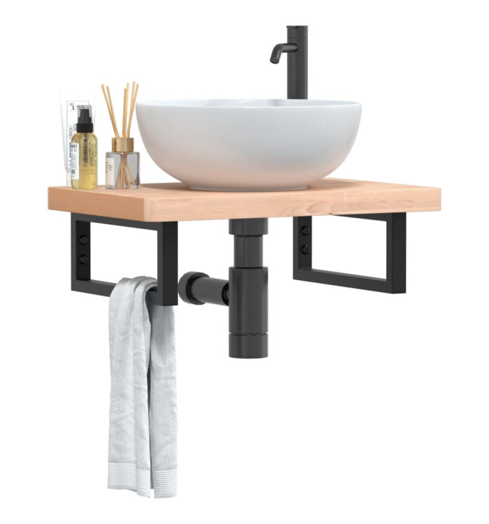 Étagère de vasque murale acier et bois massif de hêtre | Mobilier & Déco