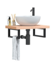 Étagère de vasque murale acier et bois massif de hêtre | Mobilier & Déco