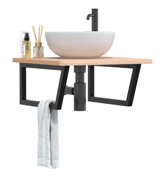 Étagère de vasque murale acier et bois massif de hêtre | Mobilier & Déco