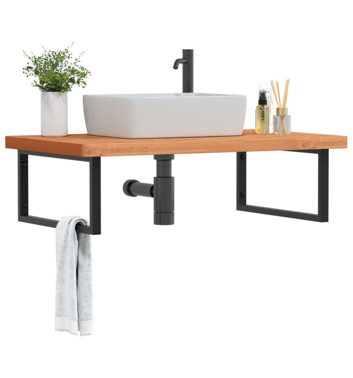 Étagère de vasque murale acier et bois massif de hêtre | Mobilier & Déco