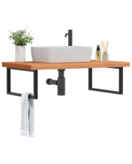 Étagère de vasque murale acier et bois massif de hêtre | Mobilier & Déco
