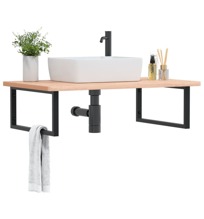 Étagère de vasque murale acier et bois massif de hêtre | Mobilier & Déco