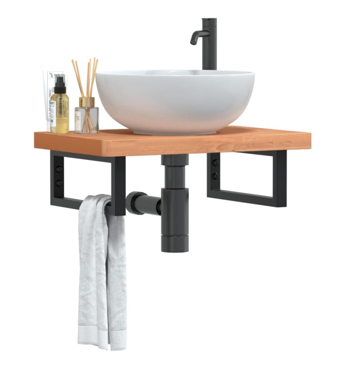 Étagère de vasque murale acier et bois massif de hêtre | Mobilier & Déco