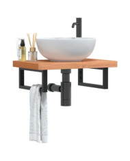 Étagère de vasque murale acier et bois massif de hêtre | Mobilier & Déco
