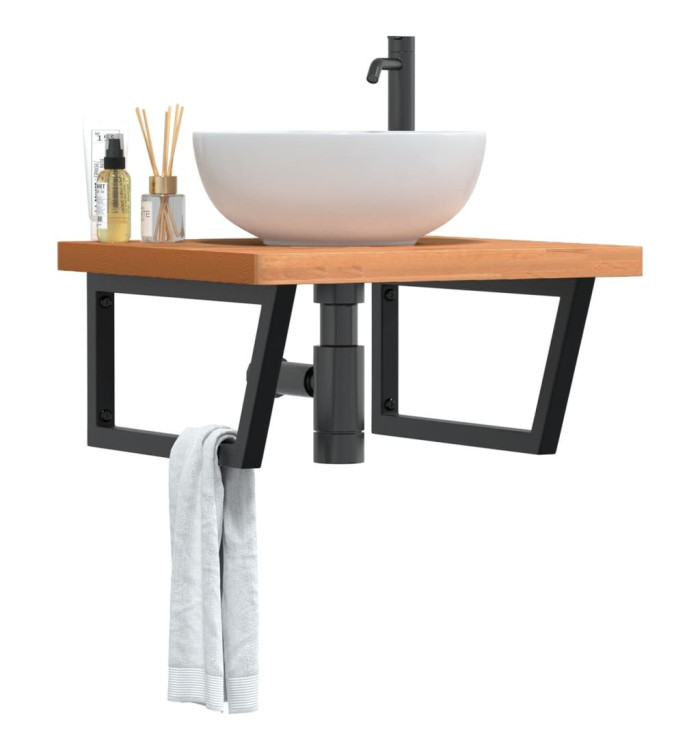 Étagère de vasque murale acier et bois massif de hêtre | Mobilier & Déco