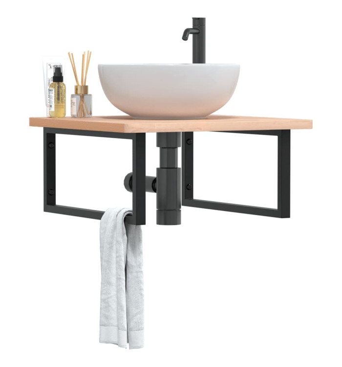 Étagère de vasque murale acier et bois massif de hêtre | Mobilier & Déco