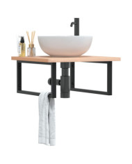 Étagère de vasque murale acier et bois massif de hêtre | Mobilier & Déco
