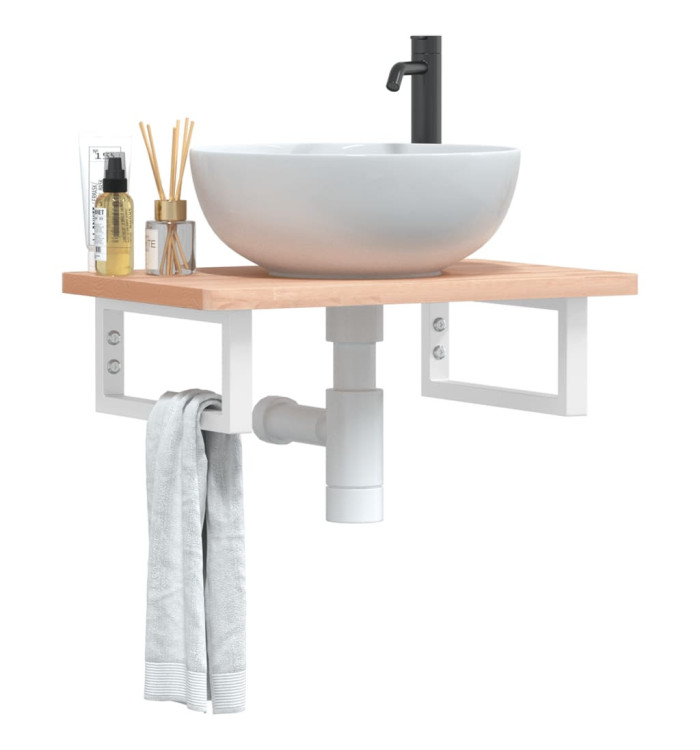 Étagère de vasque murale acier et bois massif de hêtre | Mobilier & Déco